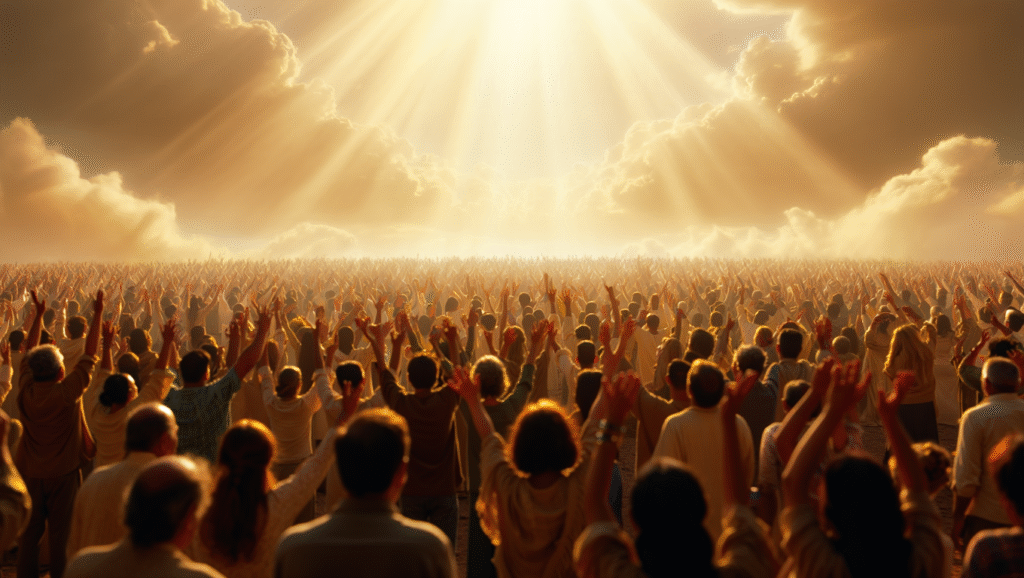 Grupo de cristaos em oracao unidos pela fe em Deus encontrando forca nas promessas divinas quando tudo parece perdido